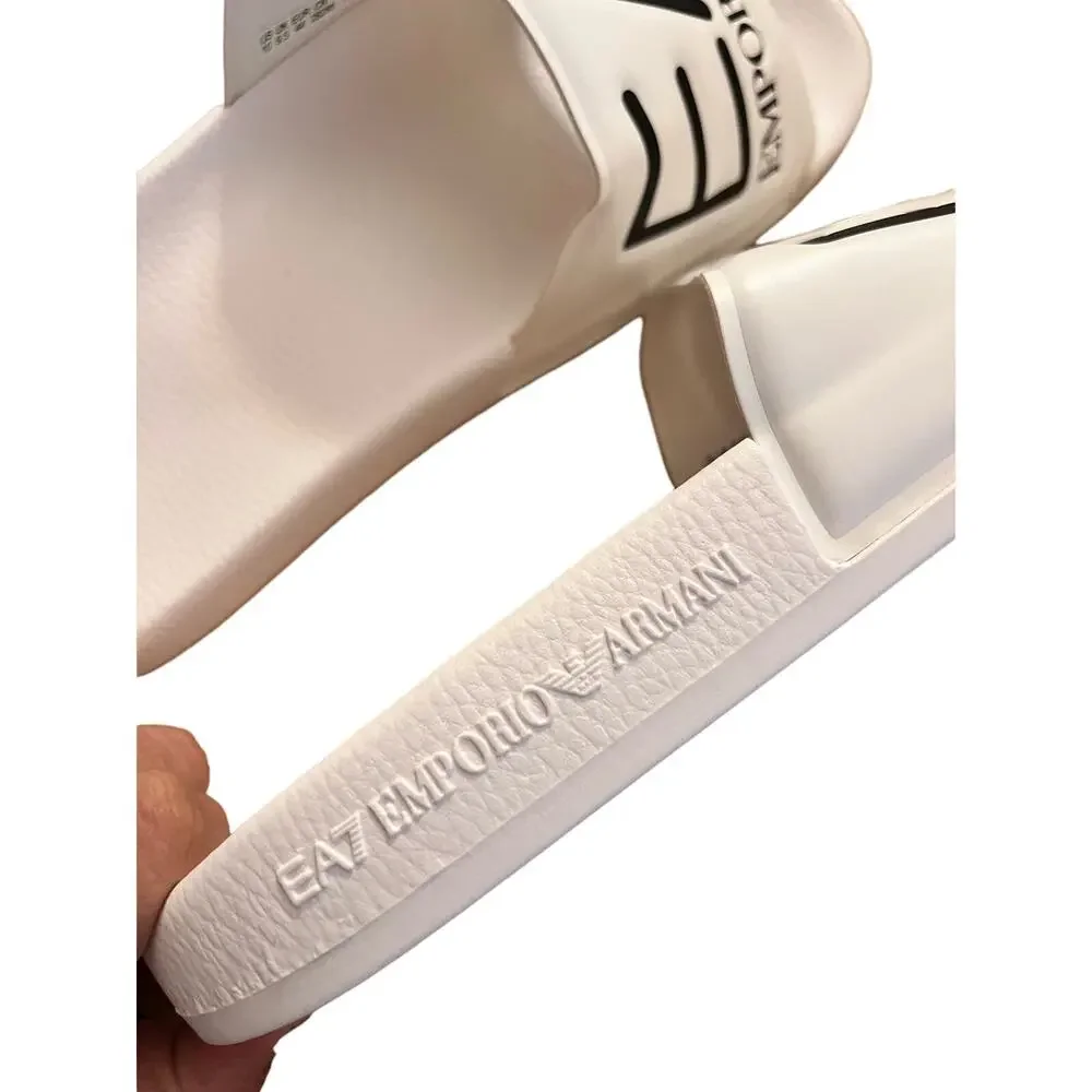 NEW EA7 Emporio Armani Logo Embossed Slide Sandals White Black Mens Size 11